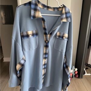 Blue Plaid Button-Up Shirt